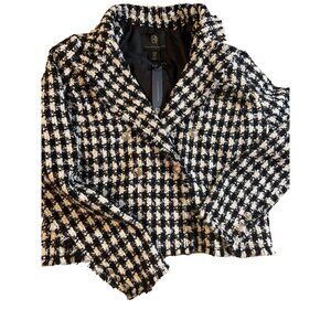 NWT House of Harlow black cream tweed blazer jacket size M medium